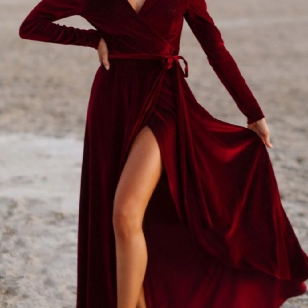 Baltic Born Serena shimmer velvet wrap dress red Merlot holiday Whimsigoth